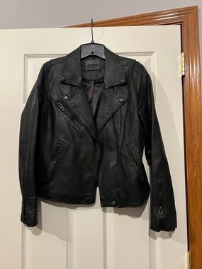 Classic Black Leather Moto Jacket - Women